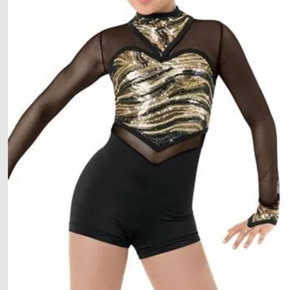 Weissman black and gold sequin bike yard dance costume